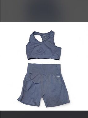 AYBL Slate Blue Seamless Sports Bra & High-Waist Shorts Set